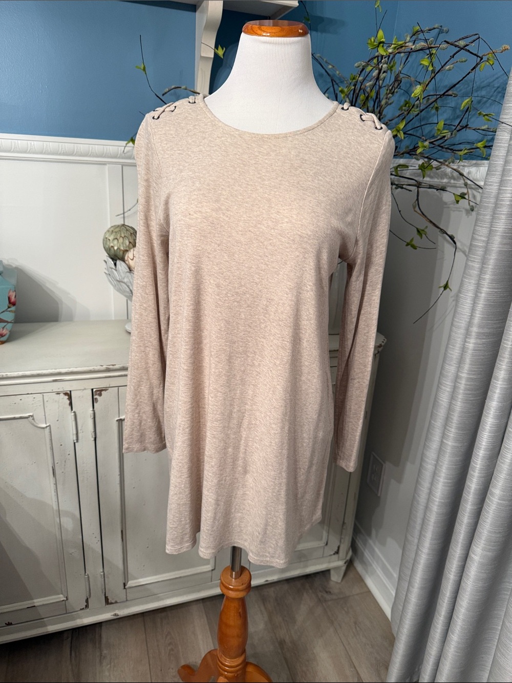 J. Jill Light Beige Lace-Up Shoulder Tunic